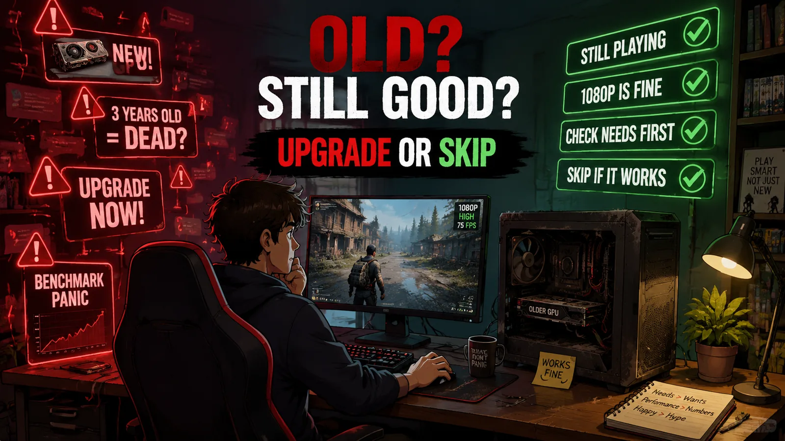 A gamer deciding whether an older gaming PC still lasts long enough instead of upgrading too early