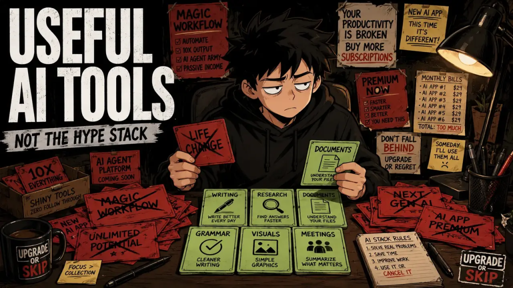 Skip sorts through noisy AI tool cards to choose a small set of useful everyday AI tools.