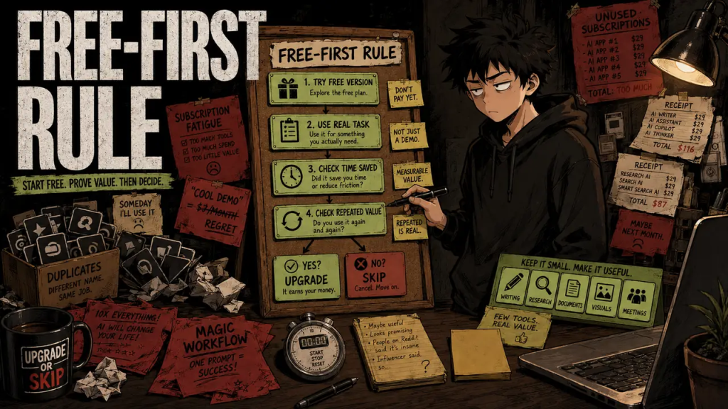 Skip reviews a free-first rule board for testing AI tools before paying for a subscription.