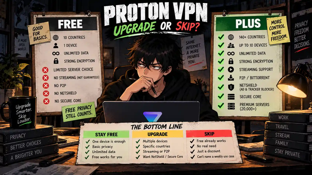 Proton VPN Free vs Plus upgrade or skip decision guide