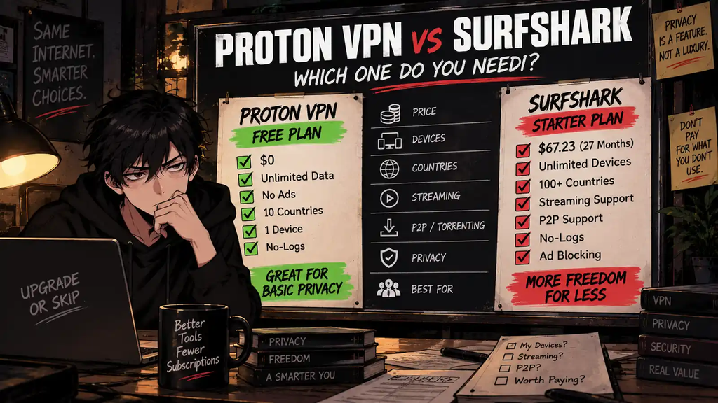 Proton VPN Free vs Surfshark upgrade or skip decision guide