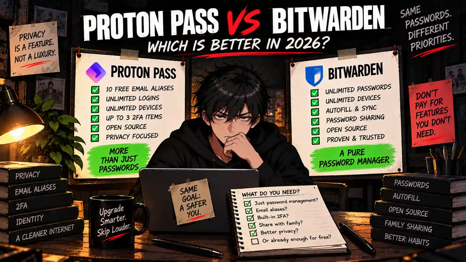 Proton Pass vs Bitwarden free password manager comparison 2026