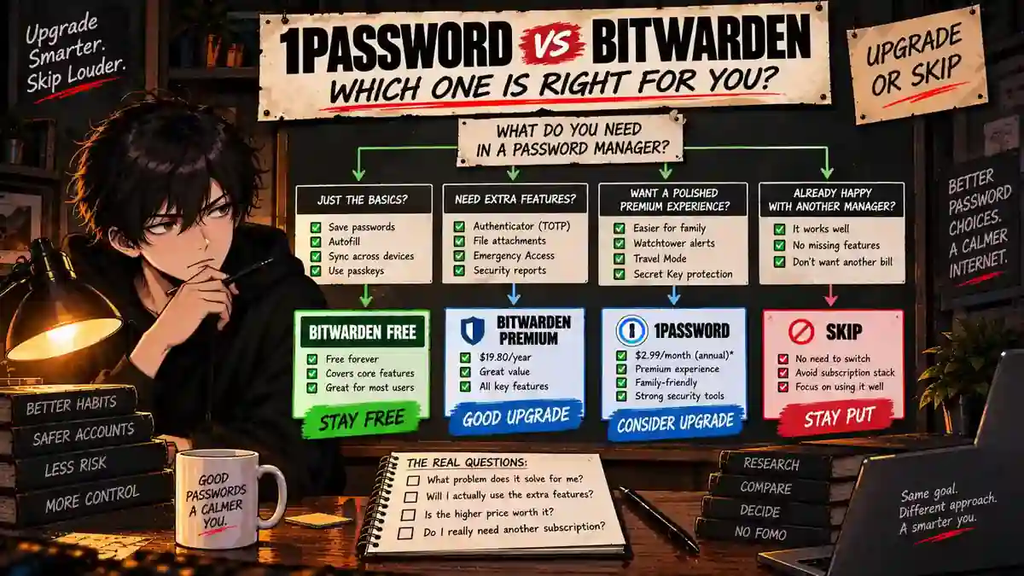 1Password vs Bitwarden upgrade or skip decision guide 2026