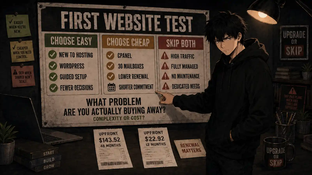 Namecheap vs Hostinger first website decision guide comparing ease of use, cost, renewal pricing, and hosting needs