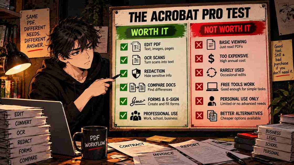 Adobe Acrobat Pro upgrade or skip decision test for PDF editing OCR redaction and professional use
