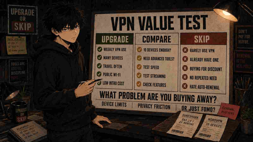 Surfshark VPN value test comparing unlimited devices, NordVPN device limits, renewal pricing, and when to skip