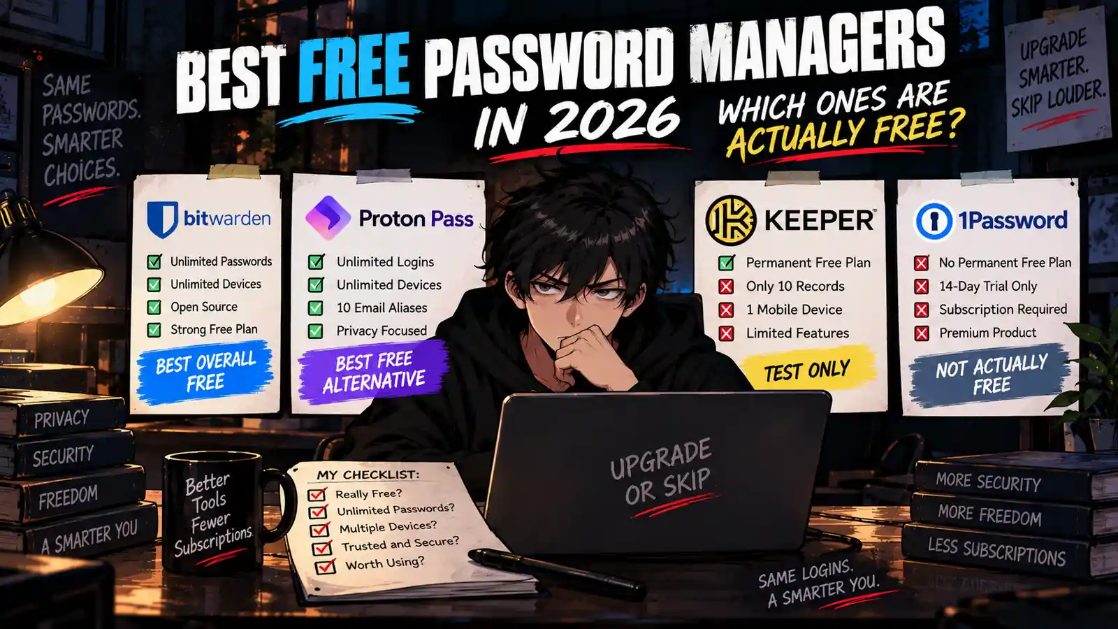 Best free password managers in 2026 compared by free plan limits and features